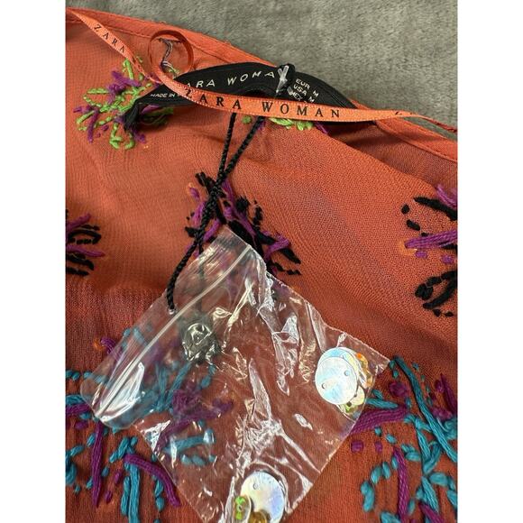 NWT Zara Embroidered Beaded Kaftan Dress M Boho Ethnic Viscose Colorful Maxi - Picture 12 of 13